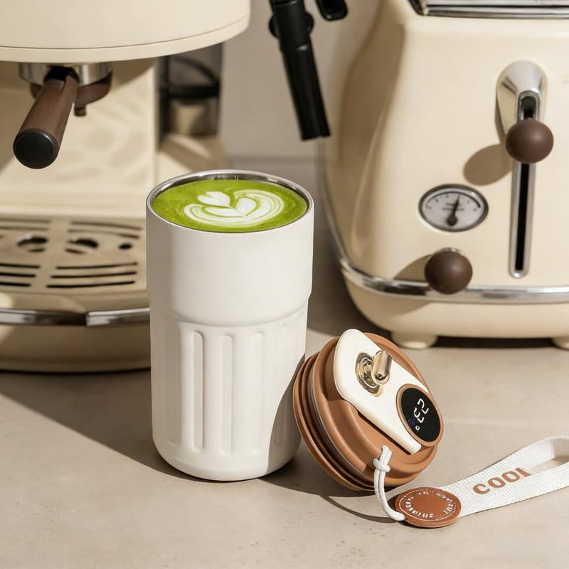 Stainless Steel Coffee Mug Vacuum Insulated Tumbler with Temperature Display Smart Coffee Thermos Outdoor Camping Mug Leak-Proof Lid Portable Cups for Hot Ice Everyday Essential Drinkware Gifts