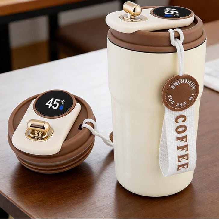 Stainless Steel Coffee Mug Vacuum Insulated Tumbler with Temperature Display Smart Coffee Thermos Outdoor Camping Mug Leak-Proof Lid Portable Cups for Hot Ice Everyday Essential Drinkware Gifts