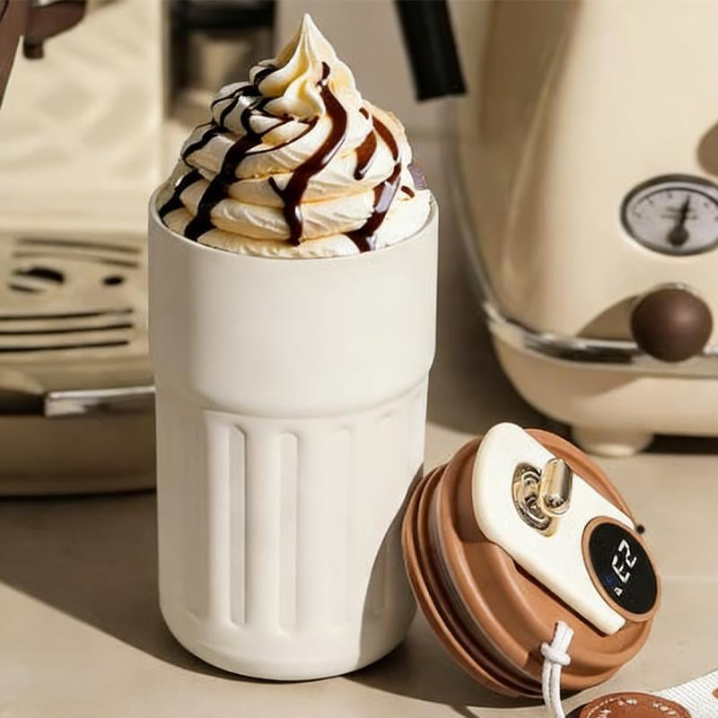 Stainless Steel Coffee Mug Vacuum Insulated Tumbler with Temperature Display Smart Coffee Thermos Outdoor Camping Mug Leak-Proof Lid Portable Cups for Hot Ice Everyday Essential Drinkware Gifts