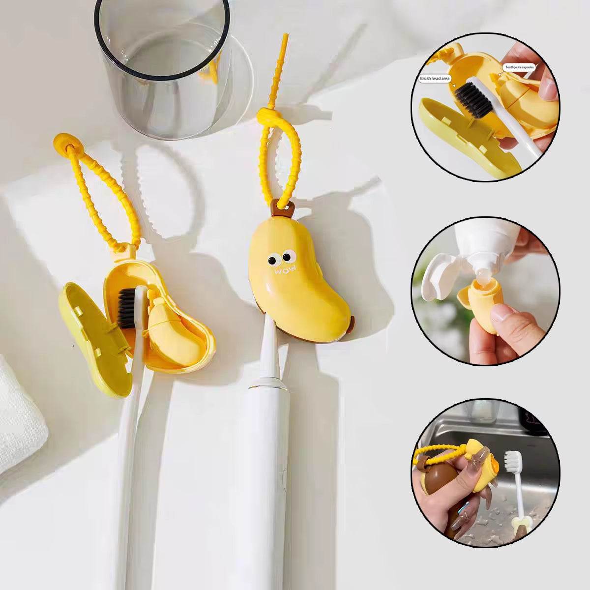 Banana Toothbrush Protective Cap with Toothpaste Storage Box - Compact and Convenient - Essential Toothbrush Cover for Travel